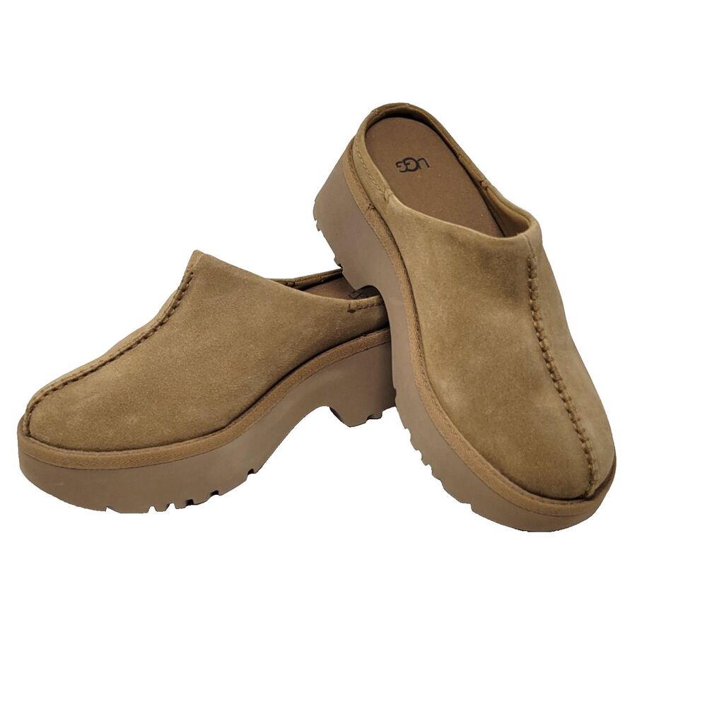 UGG New Heights Suede Clogs Chestnut Tan Slip On Platform Shoes US 11/EU 42 NWOB